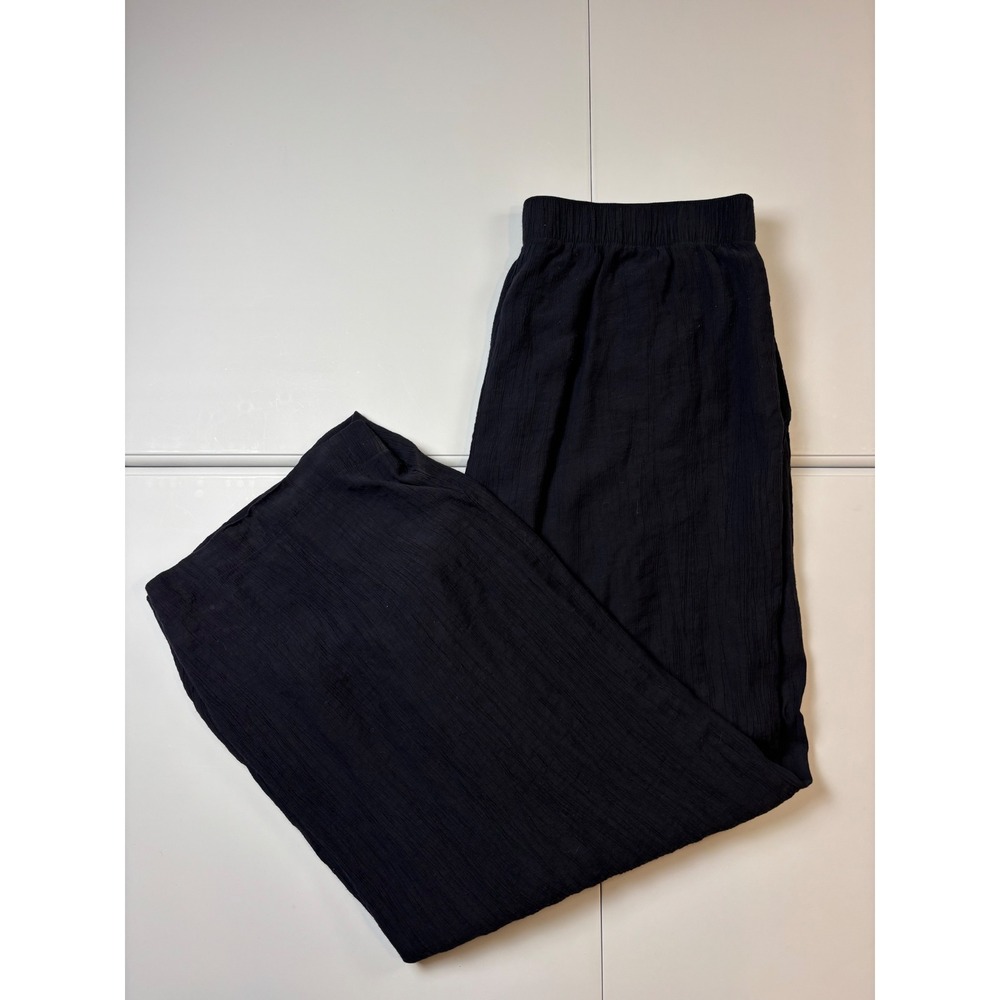 Abercrombie & Fitch Womens Wide Leg Crinkle Pants Sz Large Black